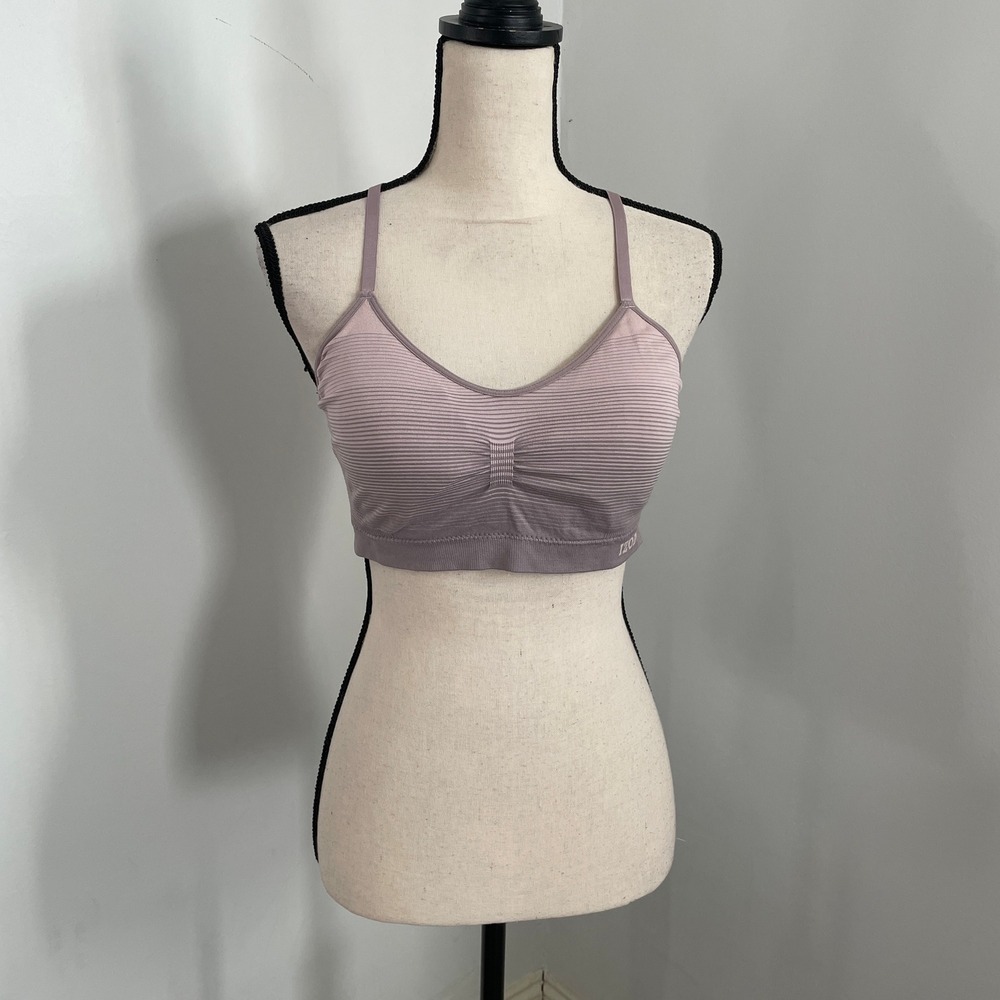 IZOD Seamless Striped Sports Bra size XL Purple Pink Racerback Workout That Girl